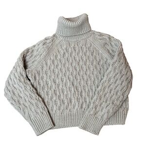H&M Knit Sweater Turtleneck Cable Knit Long Sleeve Beige Women's Medium
